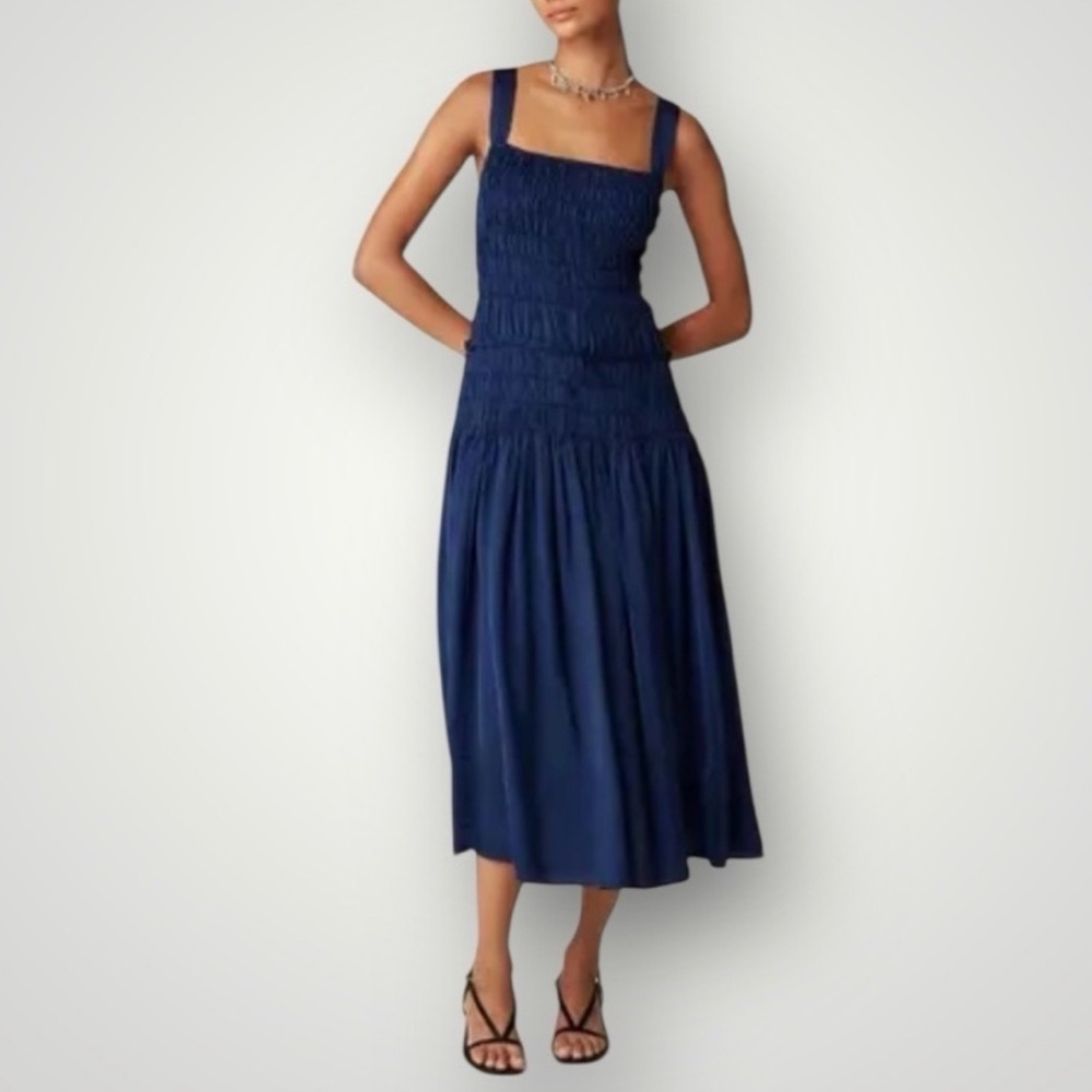 NEW J. Crew Smocked Midi Dress Blue Medium Flowy Adjustable Straps Fit & Flare - Picture 16 of 16